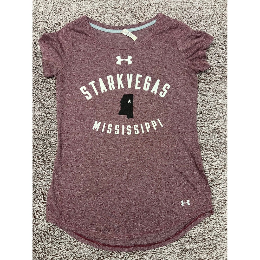 Under Armour Starkvegas Mississippi HeatGear Shirt XS Maroon Threadborne Tee